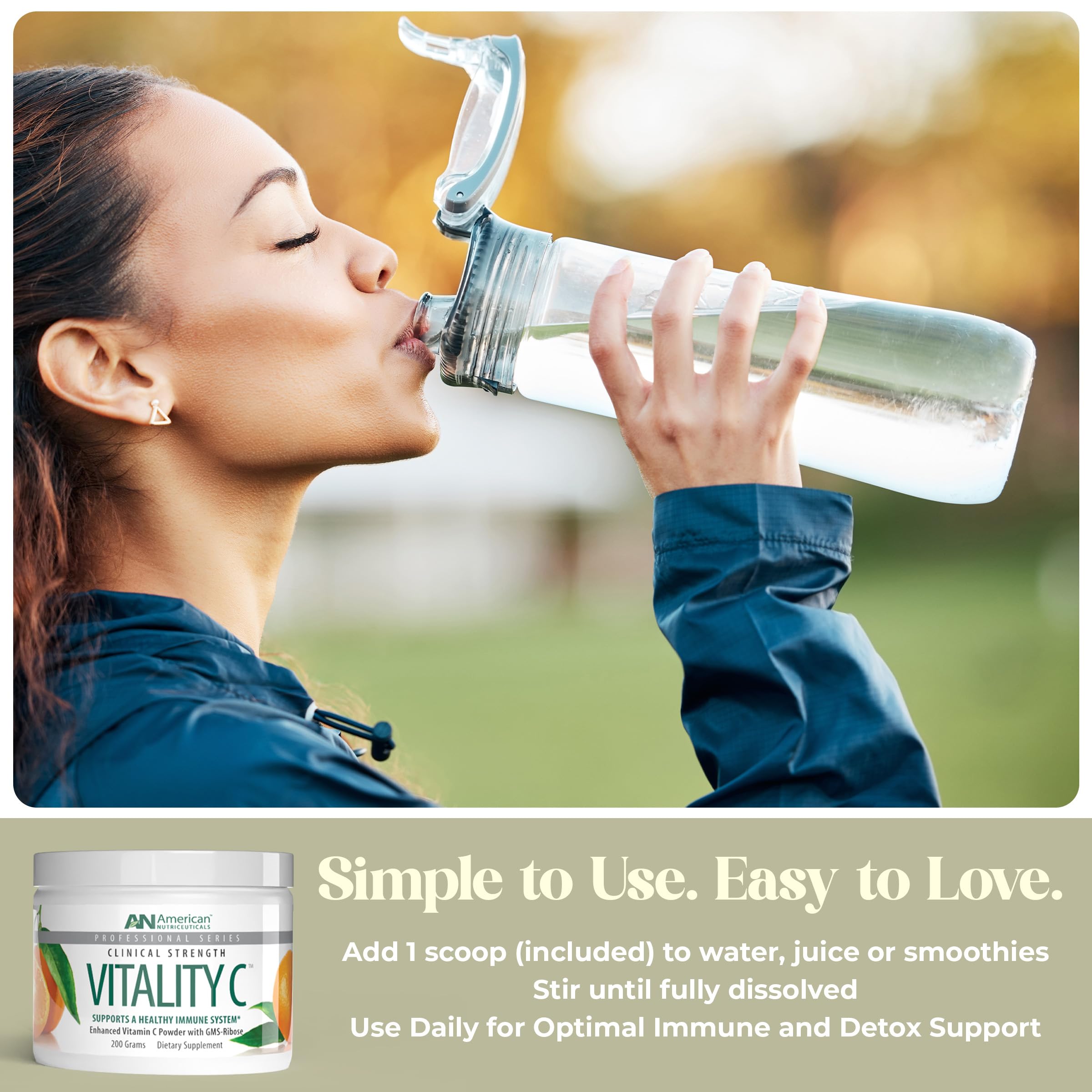 American Nutriceuticals Vitamin C powder label — pure, additive-free formula for clean supplementation.