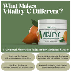 American Nutriceuticals Vitamin C powder pour — tasteless mix into water or juice.