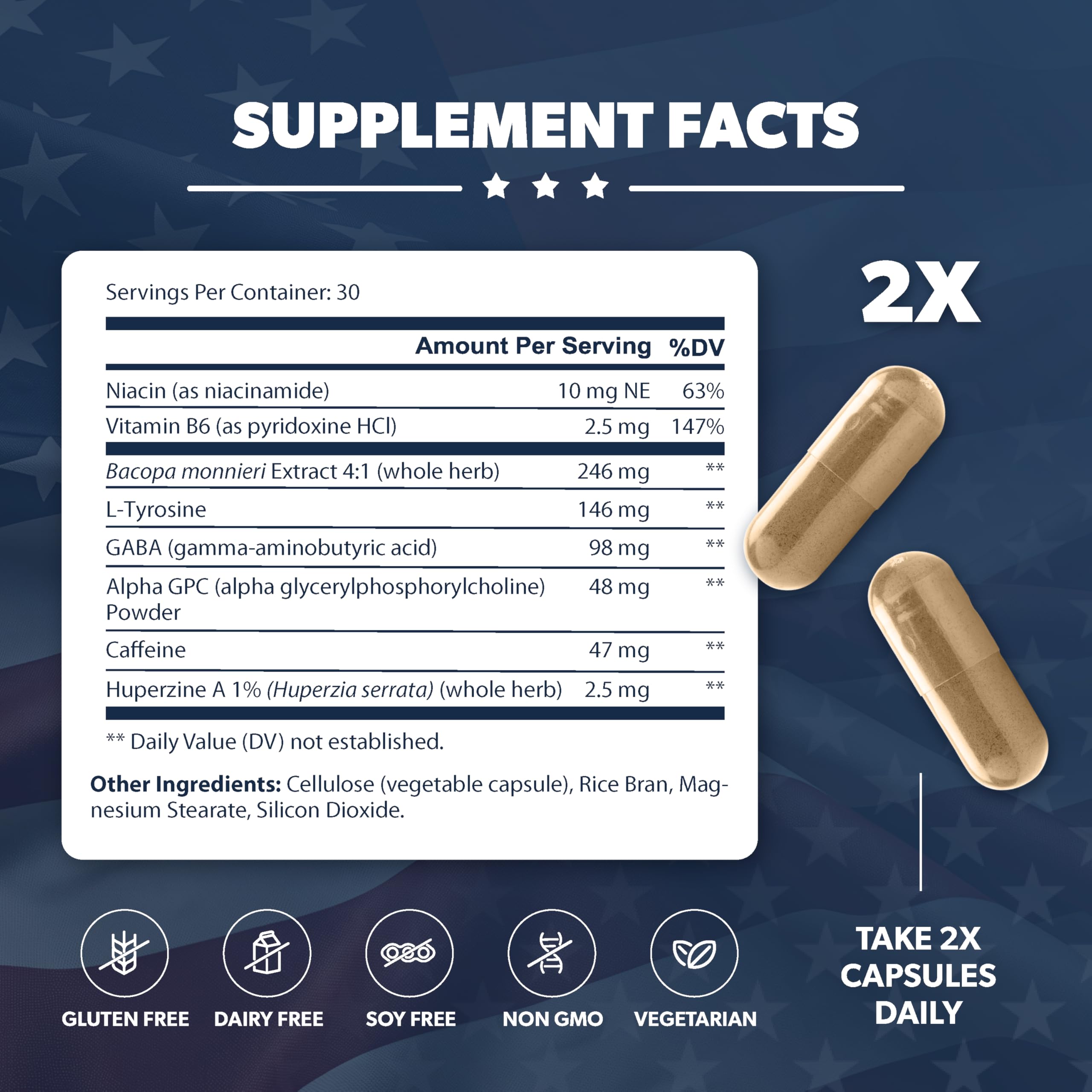 AMERICAN VITALITY Brain Formula capsules close-up for easy daily intake and steady focus