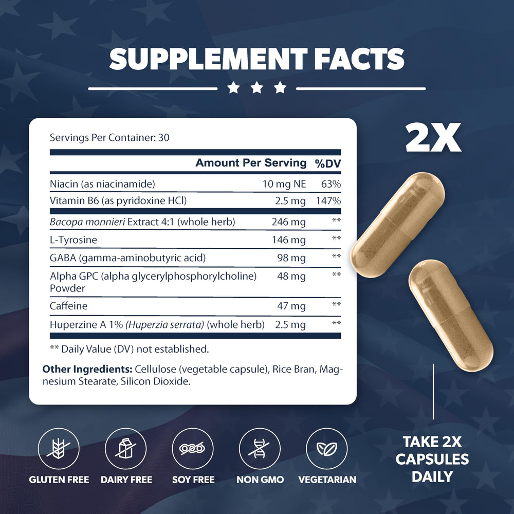 AMERICAN VITALITY Brain Formula capsules close-up for easy daily intake and steady focus