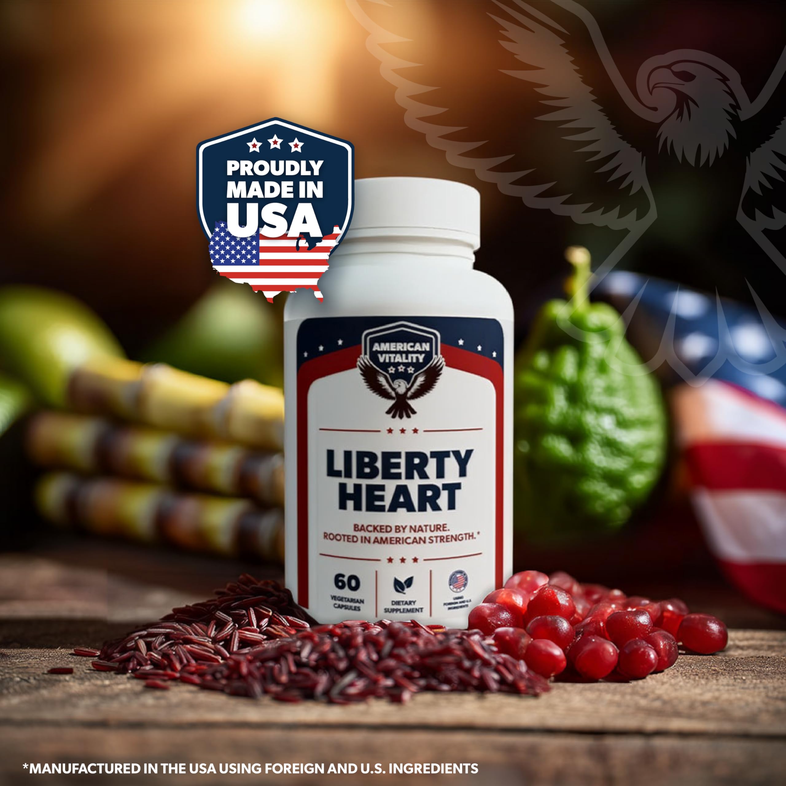 American Vitality Liberty Heart capsule close-up highlighting lipid metabolism support