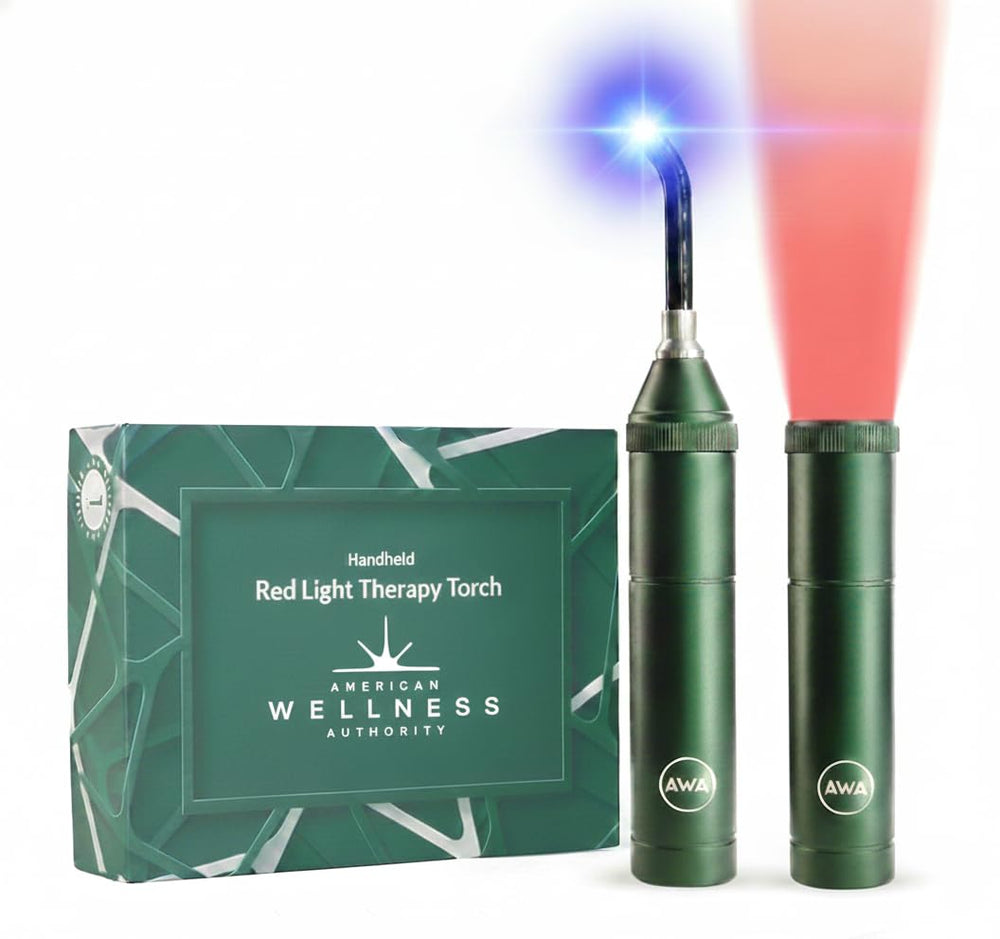 American Wellness Authority red light therapy wand focuses on the face for targeted rejuvenation benefits.