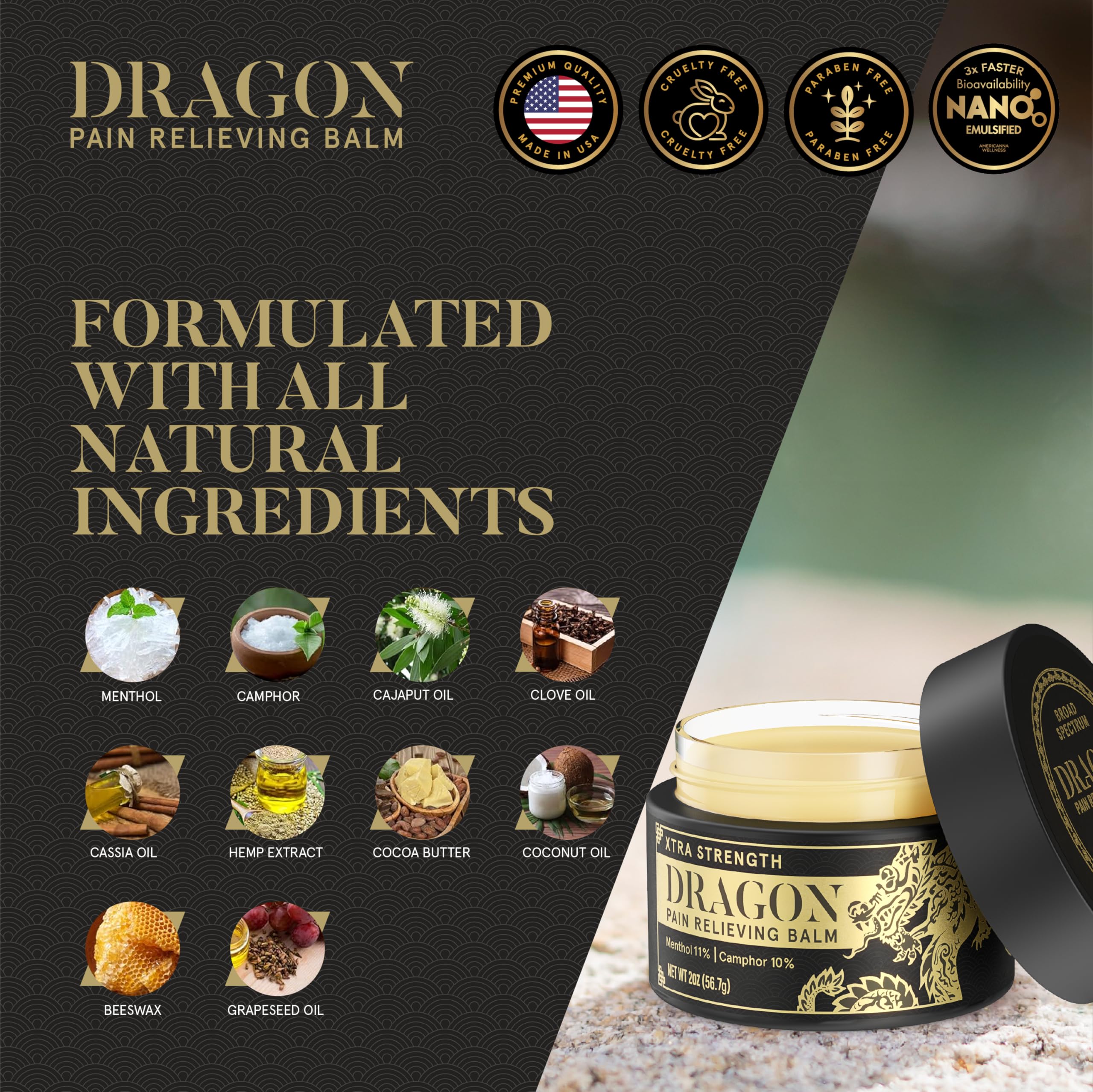 Americanna Wellness Dragon Balm packaging box indicates travel-friendly size