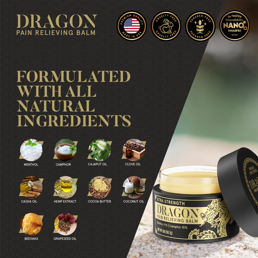 Americanna Wellness Dragon Balm packaging box indicates travel-friendly size