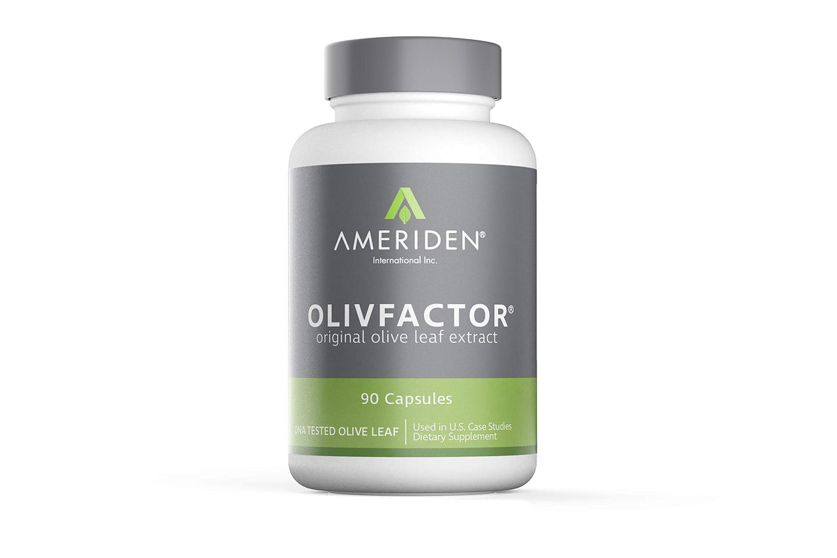 AMERIDEN OLIVFACTOR olive leaf extract capsules ready for daily immune support.