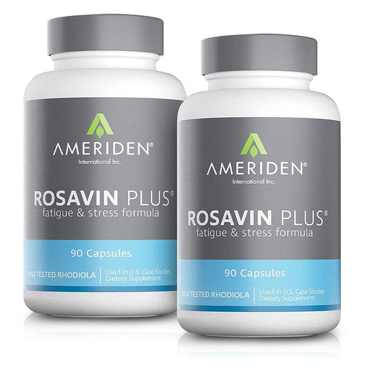 Ameriden Rosavin Plus bottle front displaying 90 capsules for energy support.
