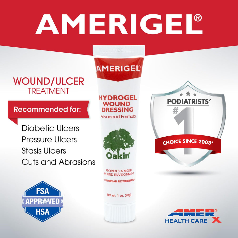 AMERIGEL dressing side view shows thin, flexible coverage on the skin.
