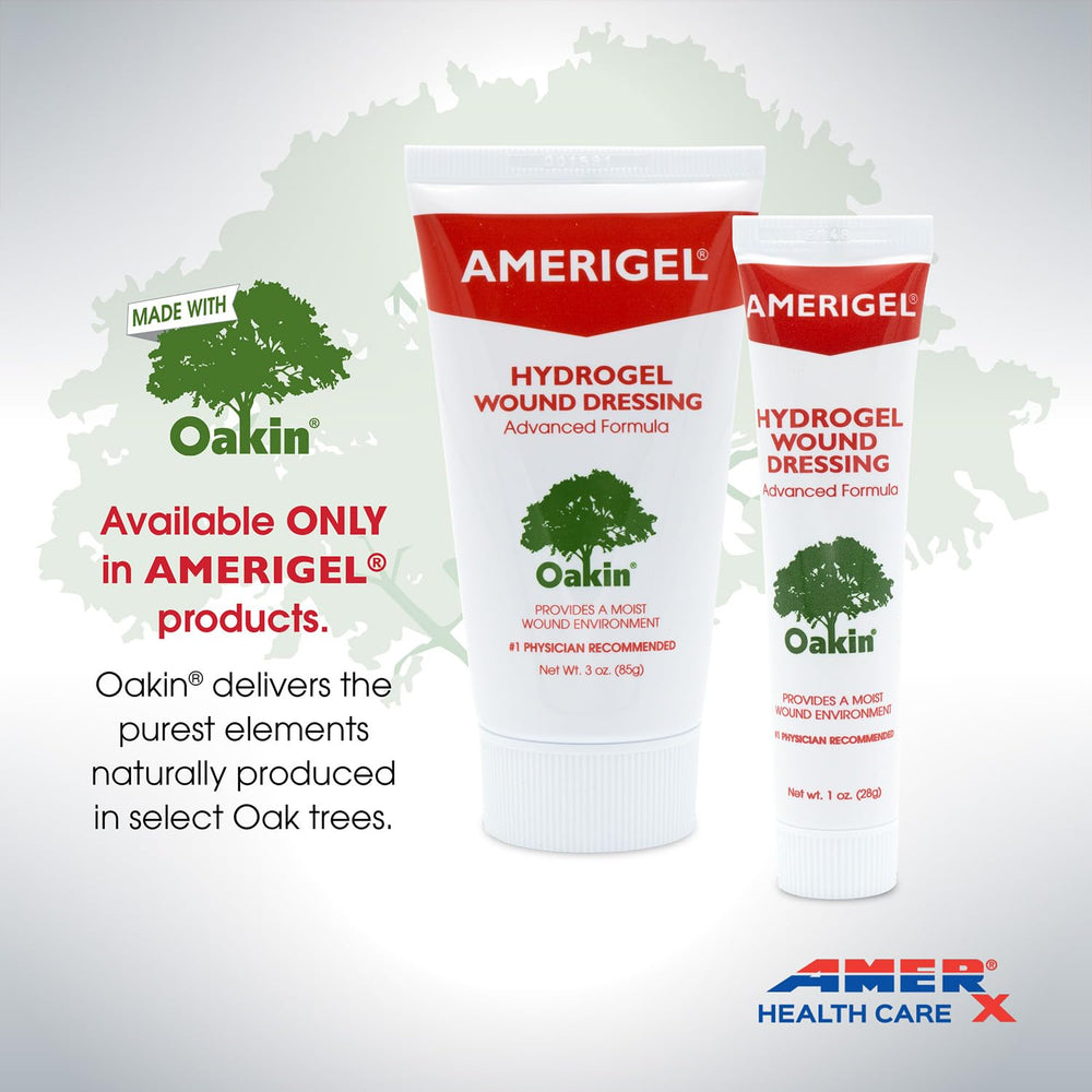 AMERIGEL dressing shown with a sterile bandage ready for daily wound care.