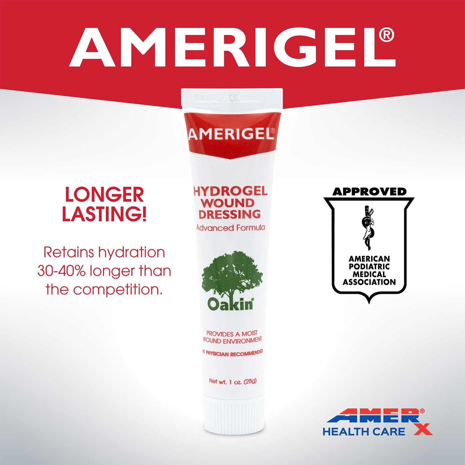 AMERIGEL hydrogel dressing provides even coverage across wound surfaces for sealing moisture.