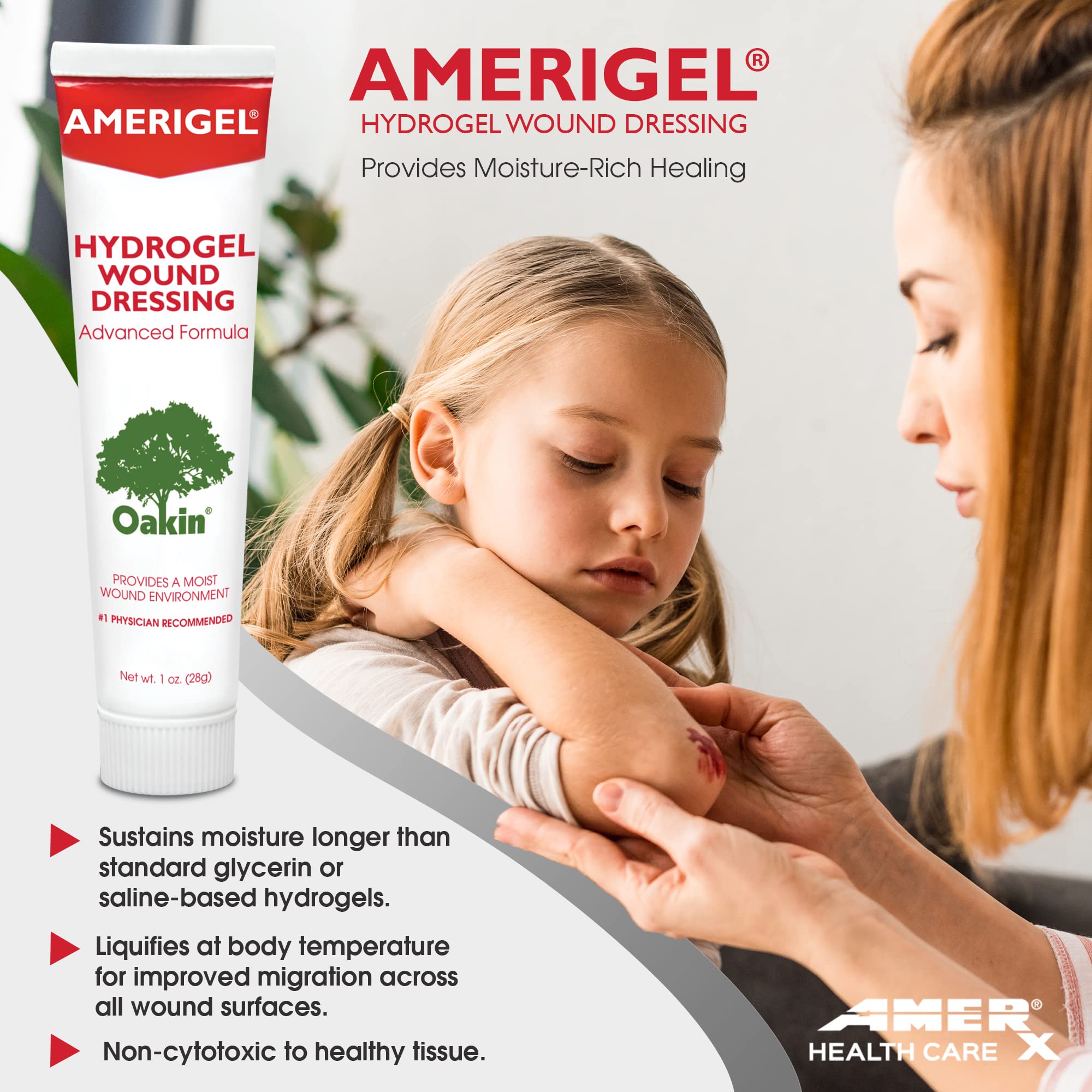 AMERIGEL hydrogel wound dressing coverage application image shows sustained moisture