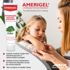 AMERIGEL hydrogel wound dressing coverage application image shows sustained moisture