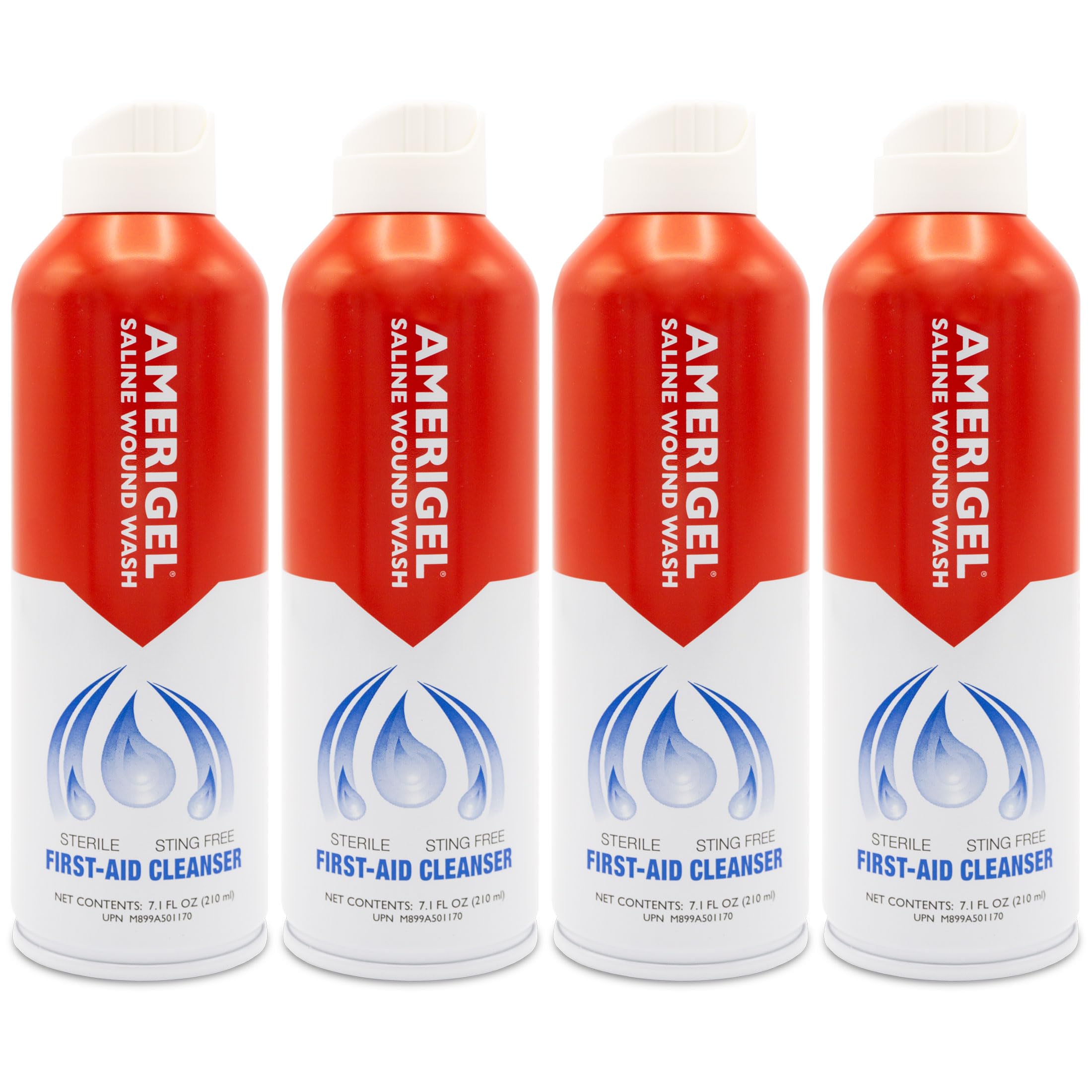 AMERIGEL Saline Wound Wash pressurized bottle sprays easily for quick wound cleansing.