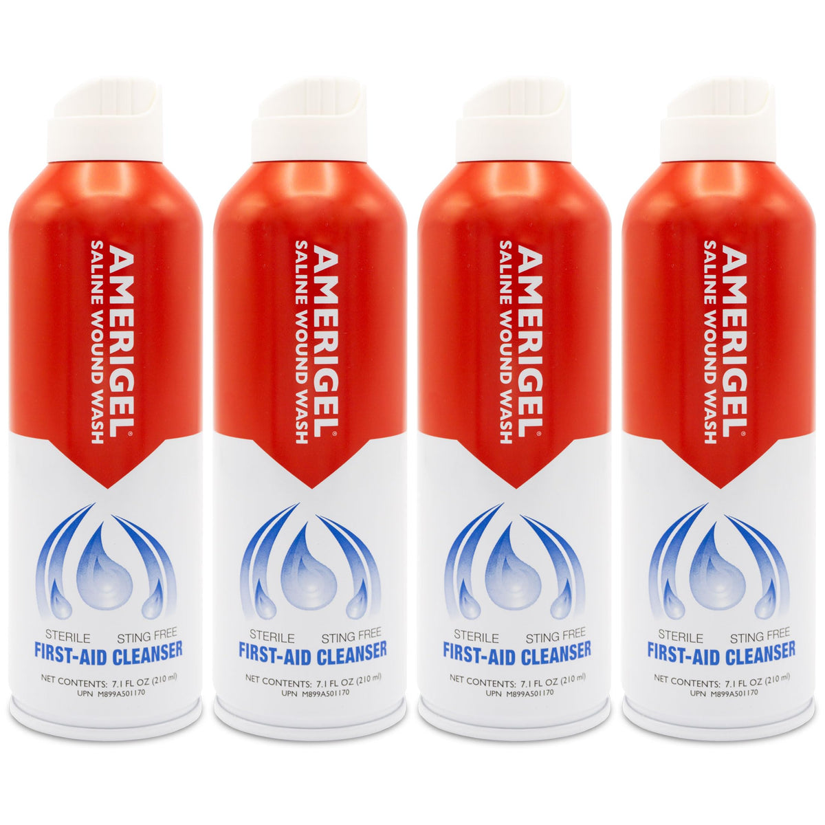 AMERIGEL Saline Wound Wash pressurized bottle sprays easily for quick wound cleansing.