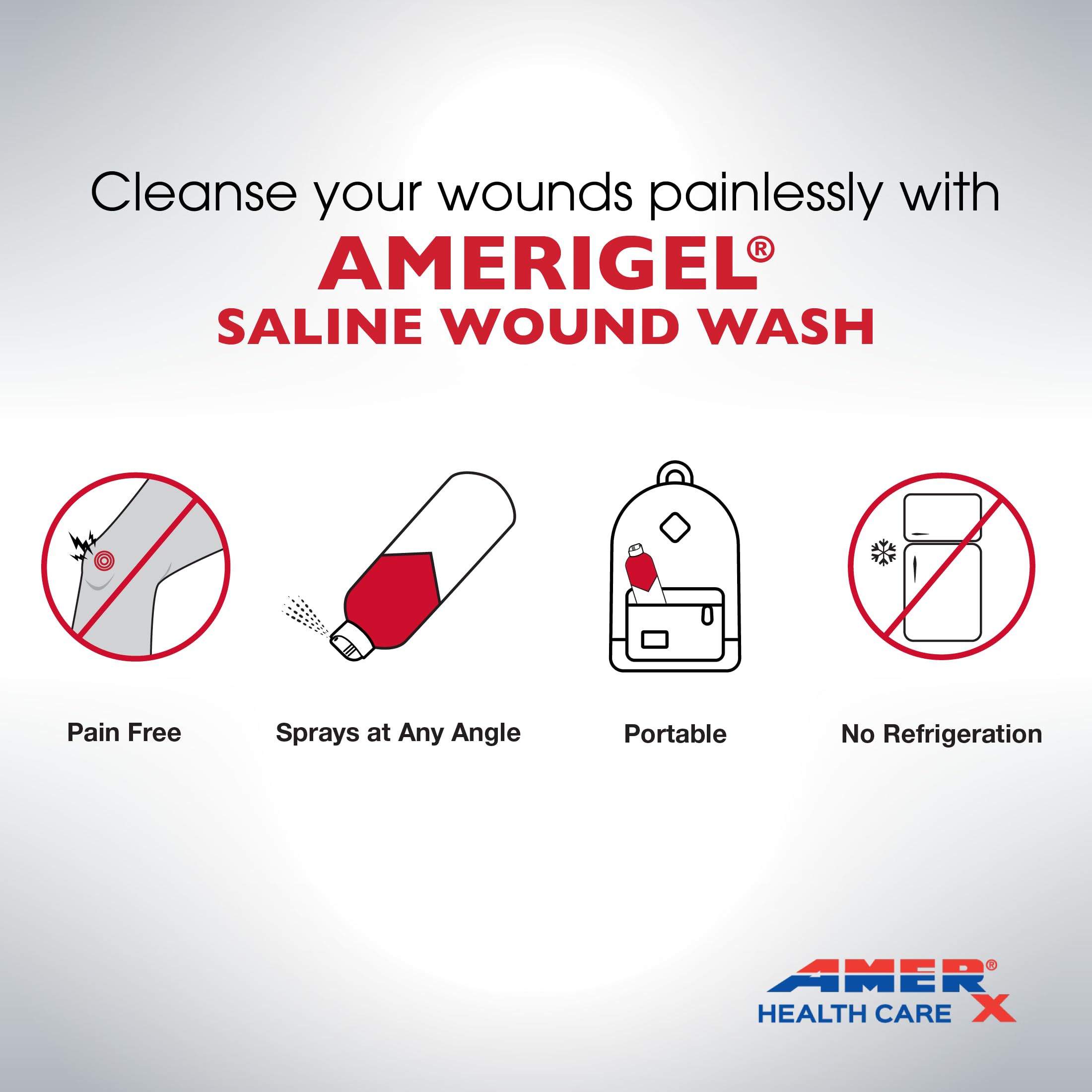 AMERIGEL Saline Wound Wash sterile bottle for gentle cleansing.