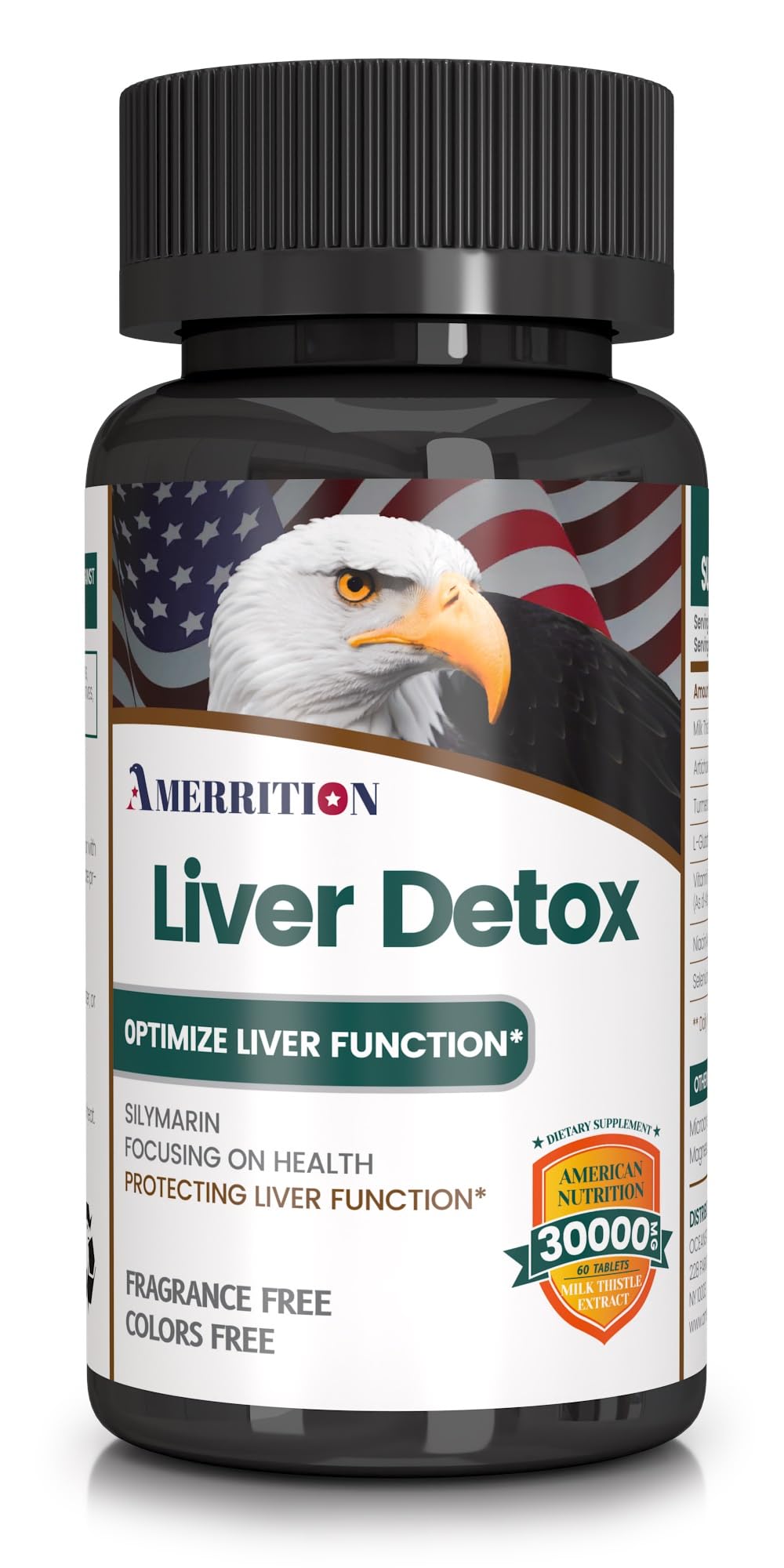 Amerrition liver support bottle shows label for daily detox support