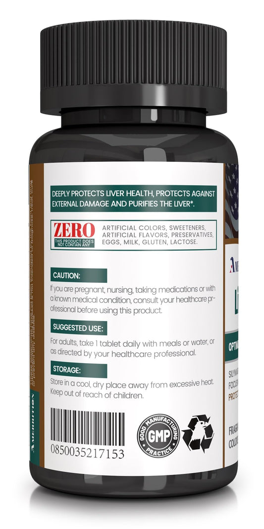 Amerrition liver support capsule close-up highlights potent silymarin blend for antioxidant support