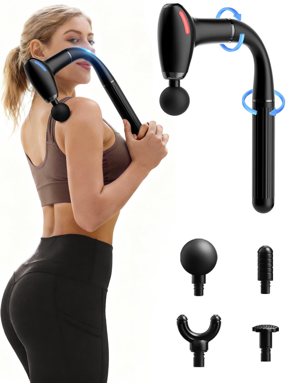 Amervie 3-in-1 massage gun with extended handle for back relief and deep tissue relaxation.