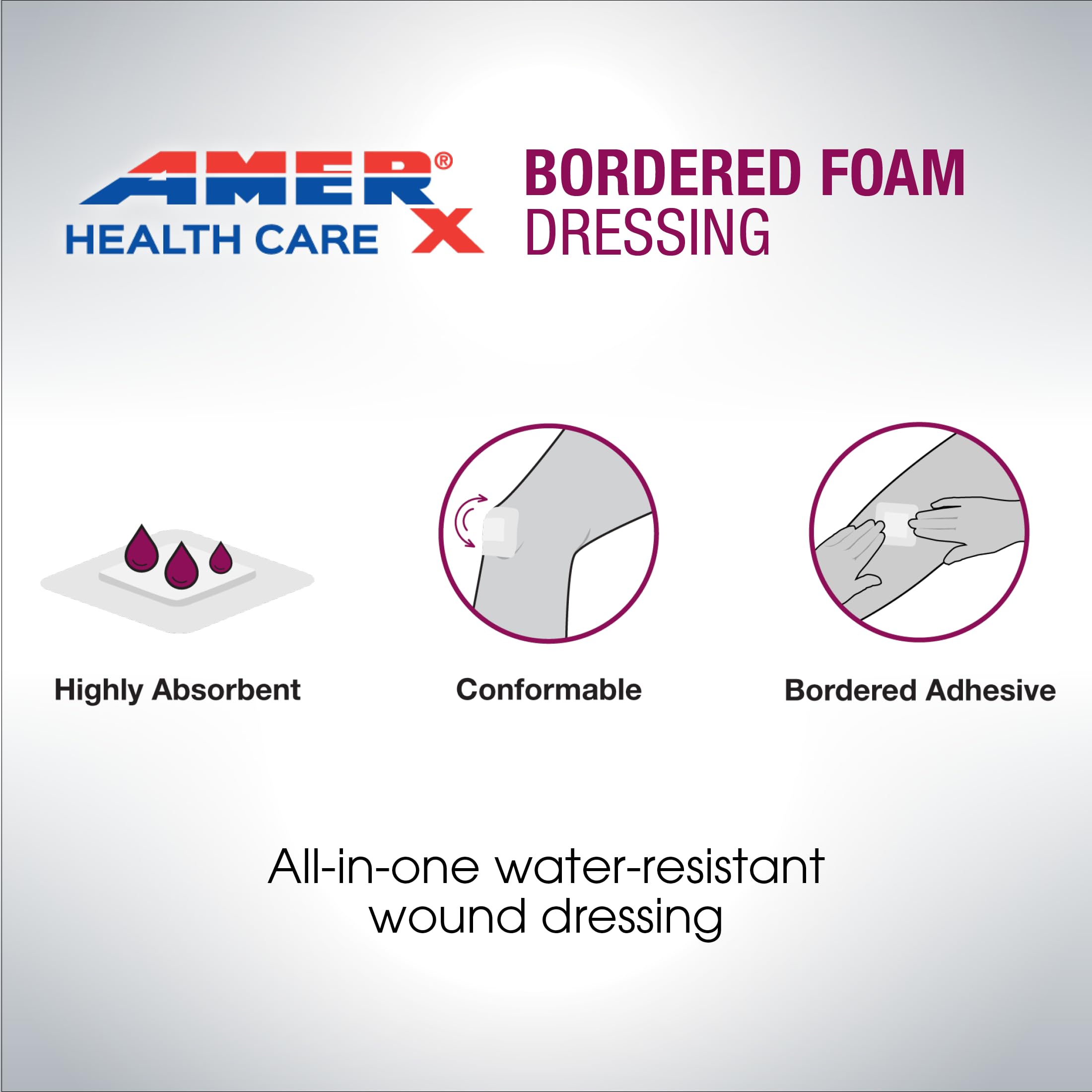 AMERX bordered foam dressing used under compression garments for comfortable wear.