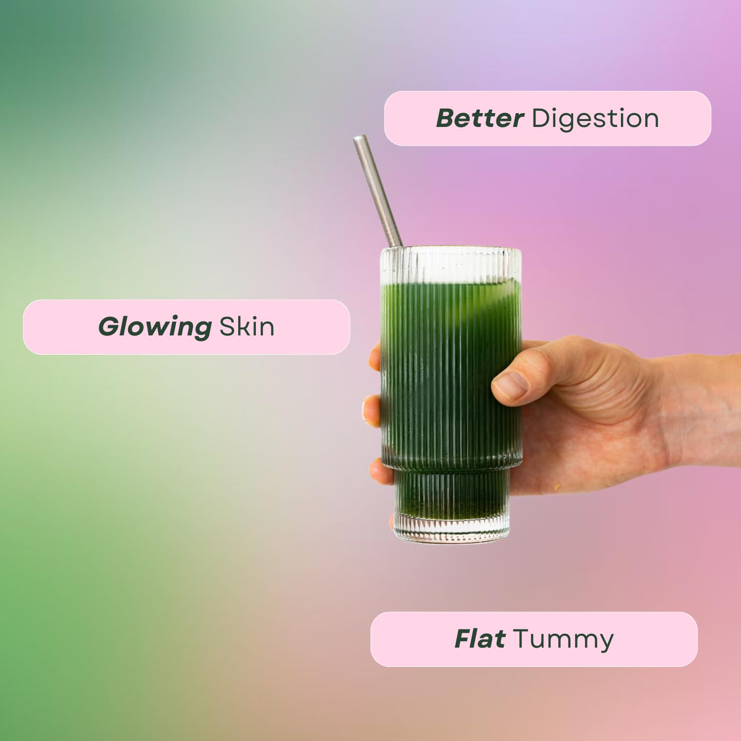 Mango-flavored Glow Greens being added to a smoothie for a refreshing mix.