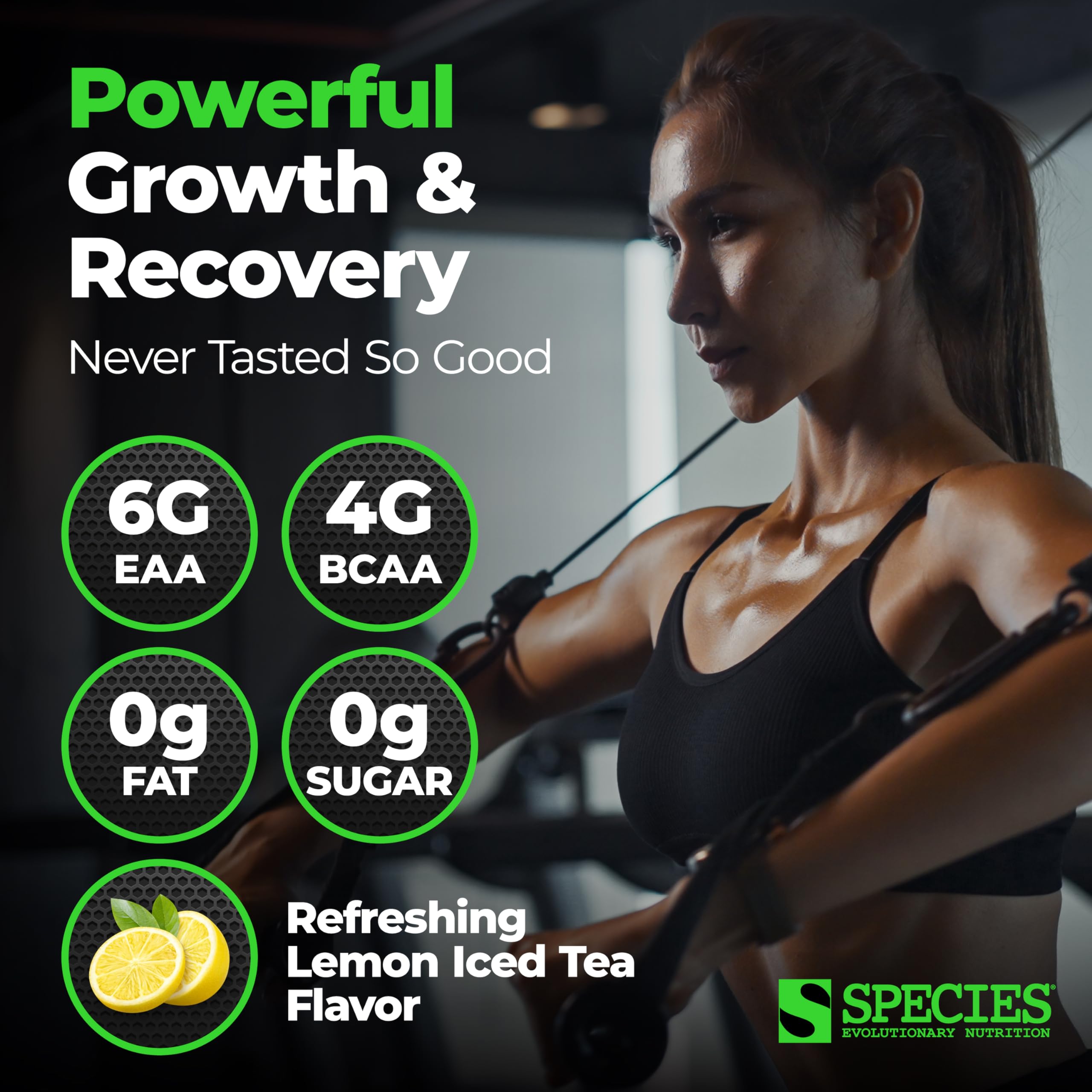 Amino Evolved scoop-dispensing image highlighting convenient pre- or post-workout dosing