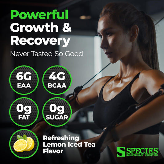 Amino Evolved scoop-dispensing image highlighting convenient pre- or post-workout dosing