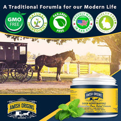 Amish Origins Deep Penetrating Cream shows grease-free texture for comfortable skin feel.