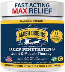 Amish Origins Joint and Muscle Ointment bottle close-up for quick topical relief.