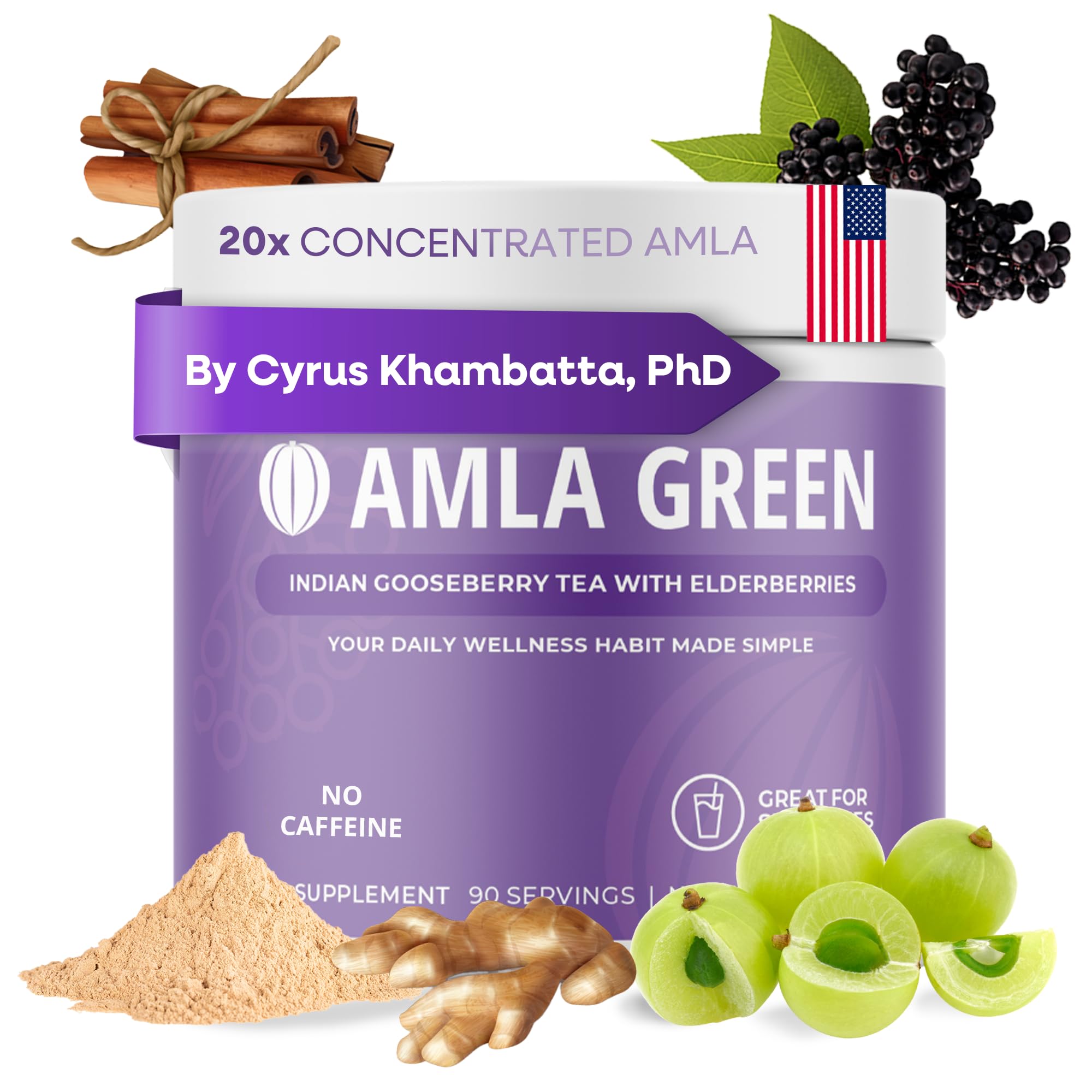 Amla Green bottle front showcases 20x concentrated amla for daily antioxidant support.