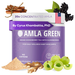 Amla Green bottle front showcases 20x concentrated amla for daily antioxidant support.