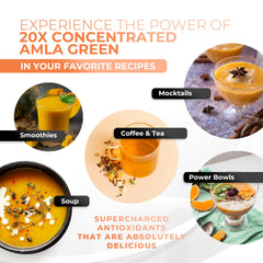 Amla Green Cyrus Khambatta PhD endorsement element highlights expert-backed formulation.