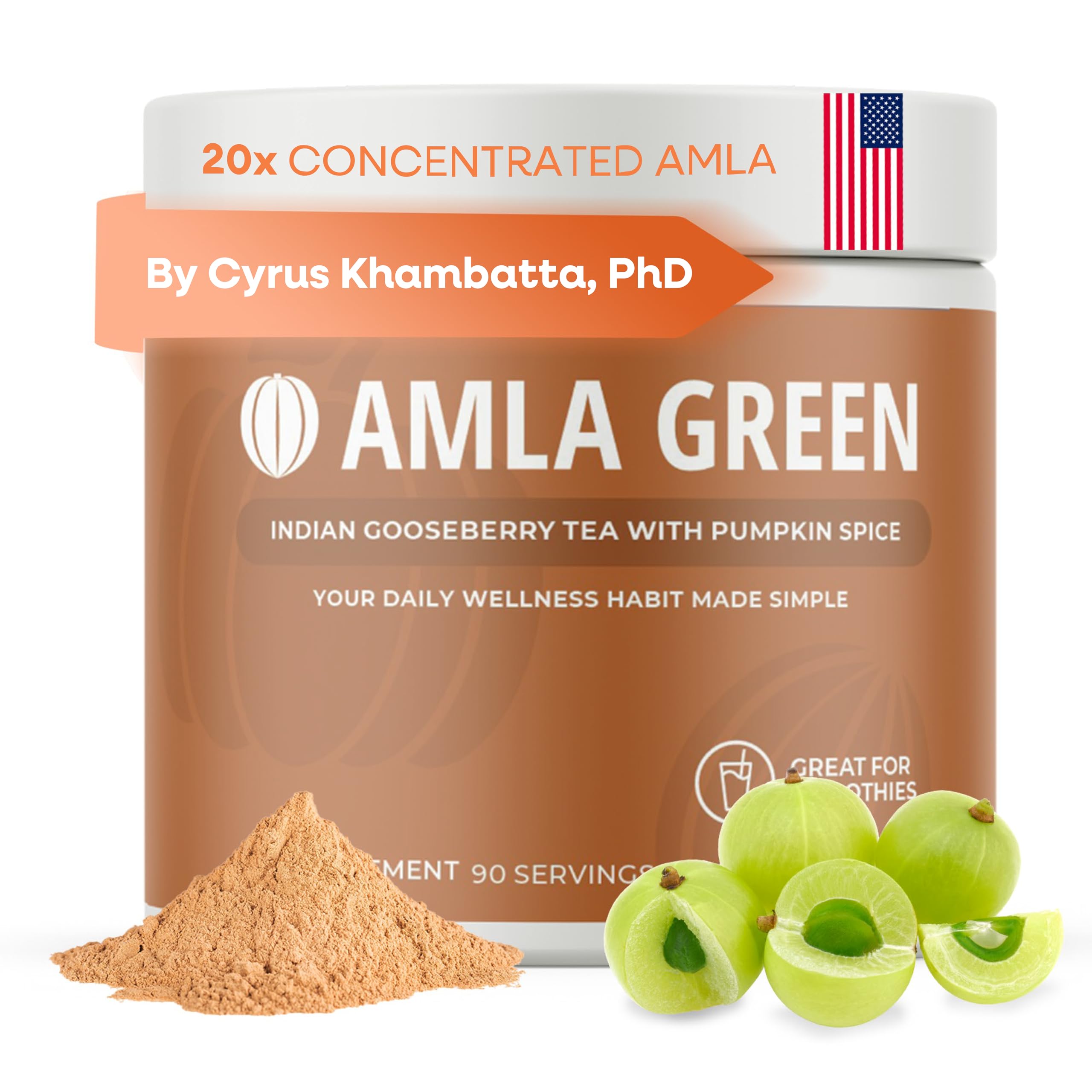 Amla Green pumpkin spice powder in a bottle for daily antioxidant-supported routines.