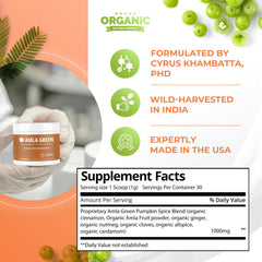 Amla Green wild-harvested berries illustrate natural sourcing from India.