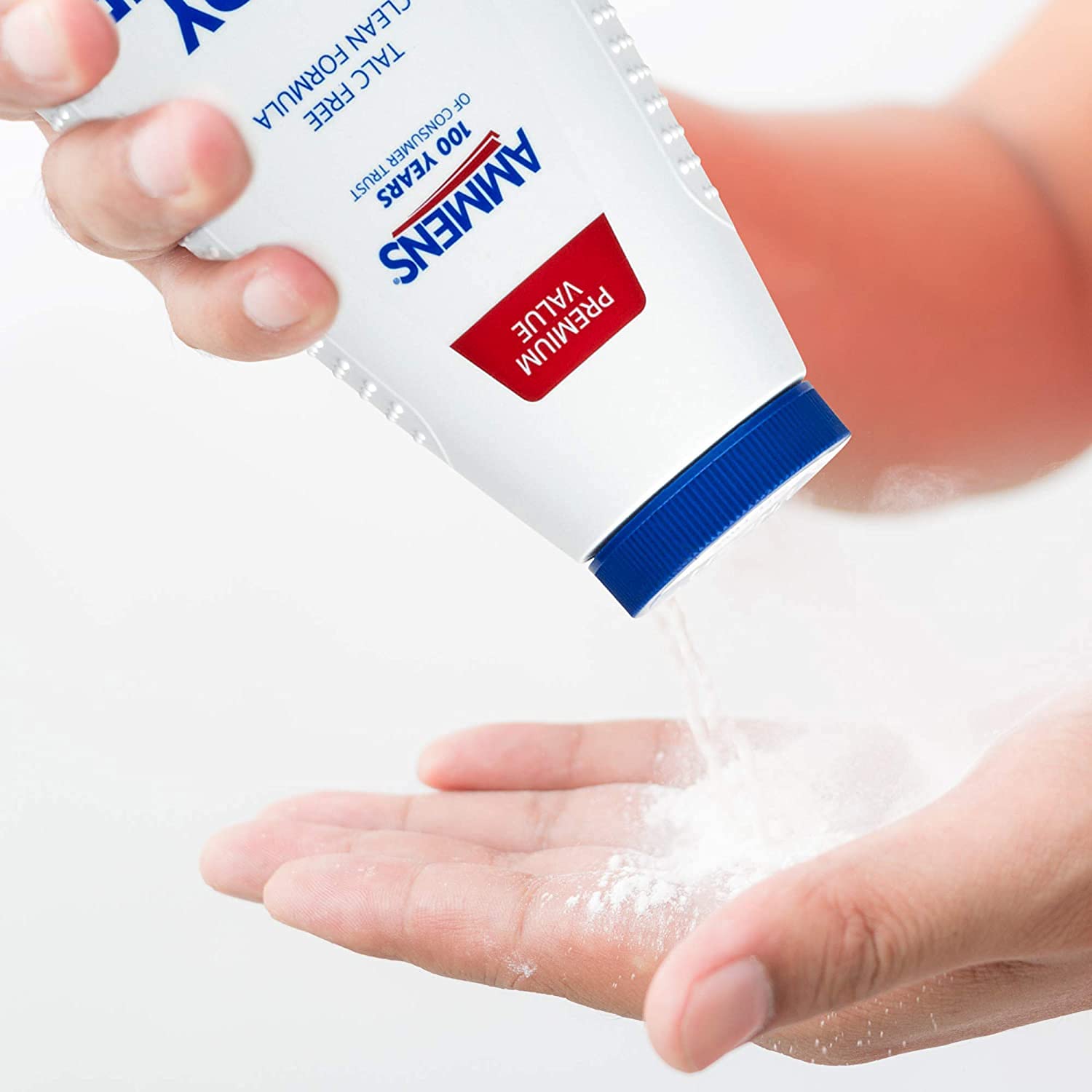AMMENS Body Powder Original deodorant coverage across the body.