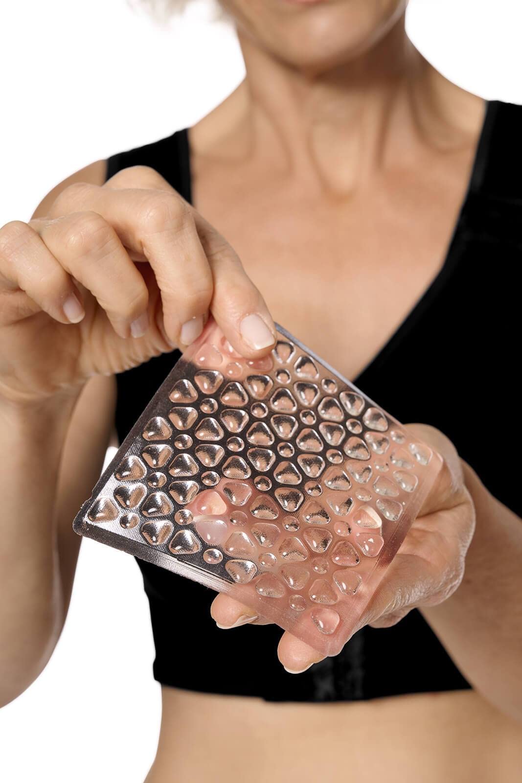 Amoena Lymph Flow pad full view, clear silicone compression for edema support.