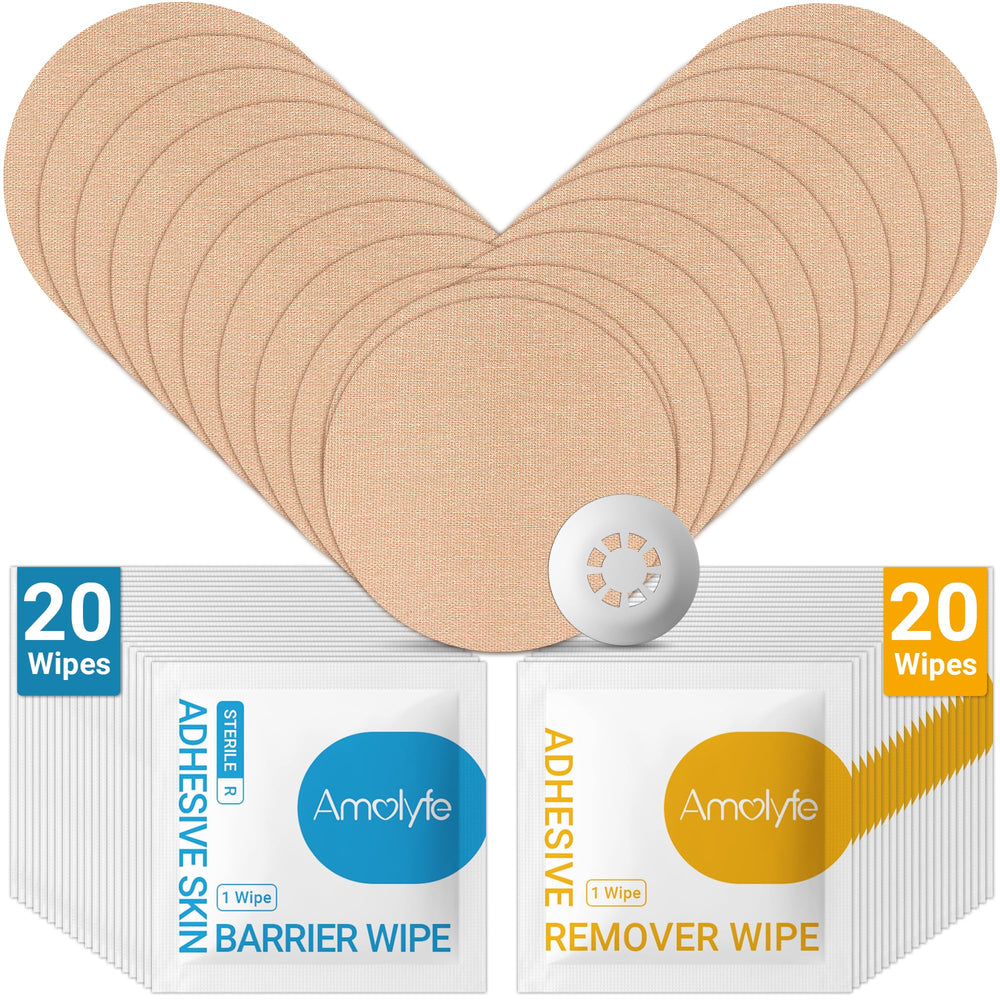 Amolyfe Libre 3 kit close-up showing waterproof sensor covers for secure adhesion