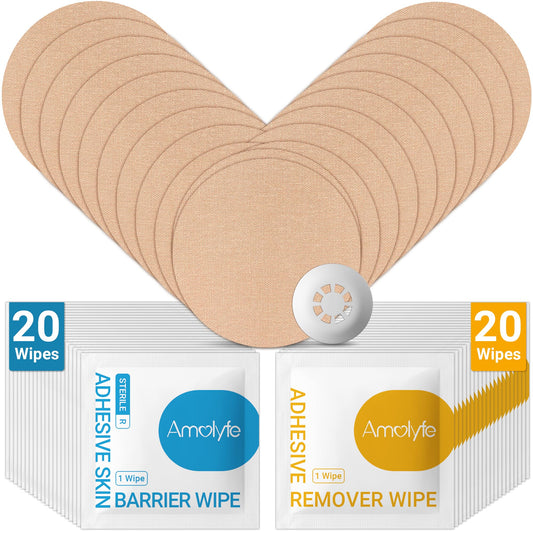 Amolyfe Libre 3 kit close-up showing waterproof sensor covers for secure adhesion