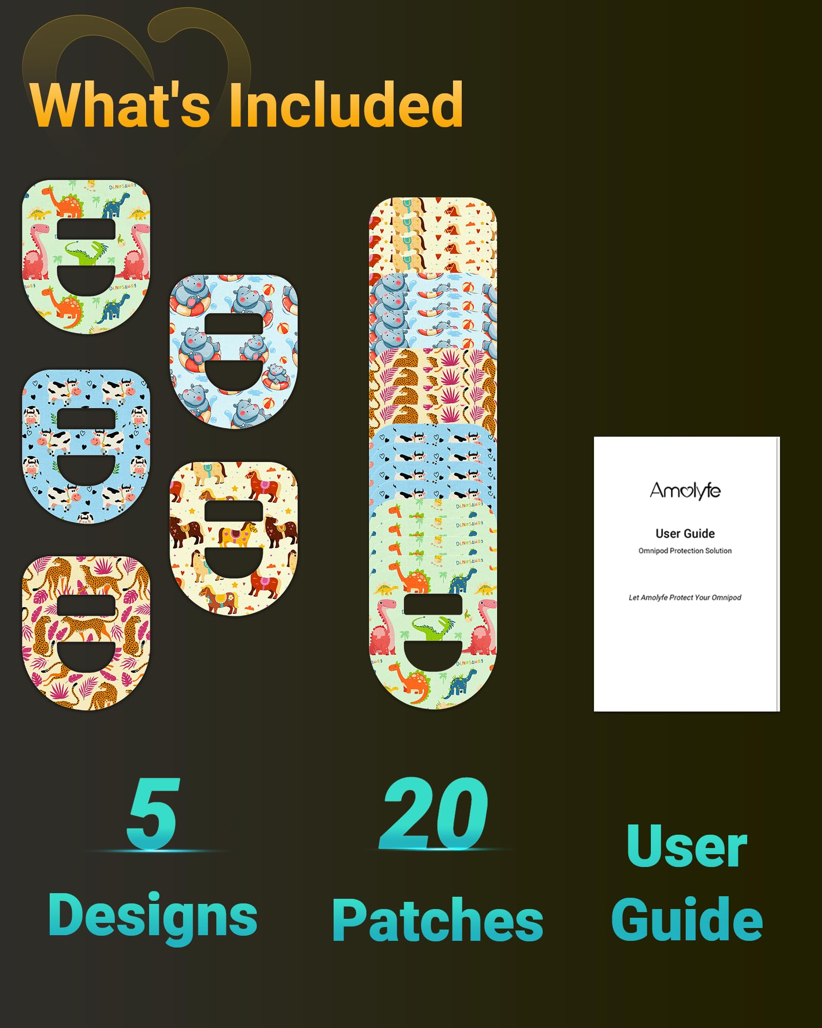 Amolyfe Omnipod 5 overpatches with stretchable backing enable smooth wear.