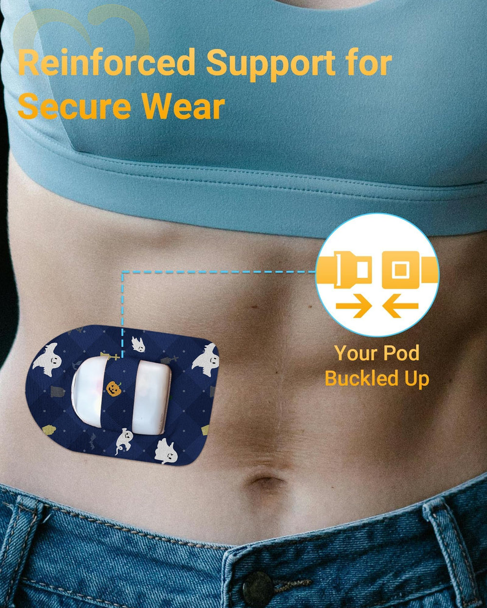 Amolyfe Omnipod stretchable backing reduces exposed adhesive for comfort.