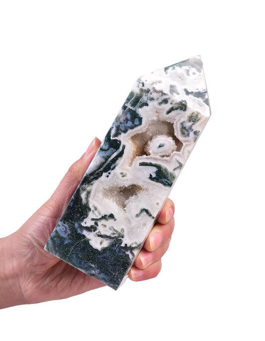 AMOYSTONE crystal tower close-up highlighting natural patterns for mindful energy work