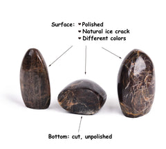 AMOYSTONE black moonstone slab displayed on a table ideal for meditation and energy work.
