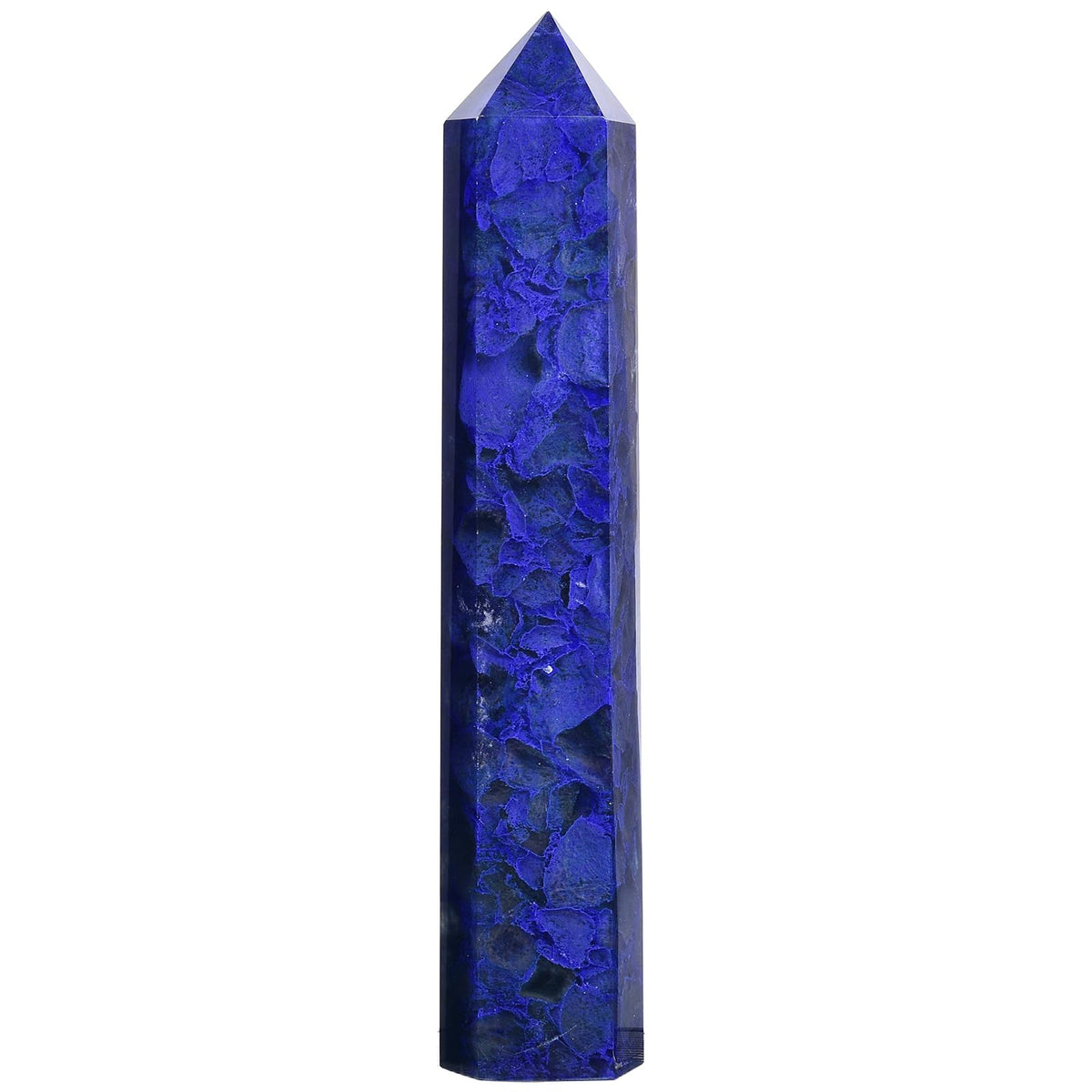 AMOYSTONE blue quartz wand, six-faceted obelisk for meditation and energy focus.