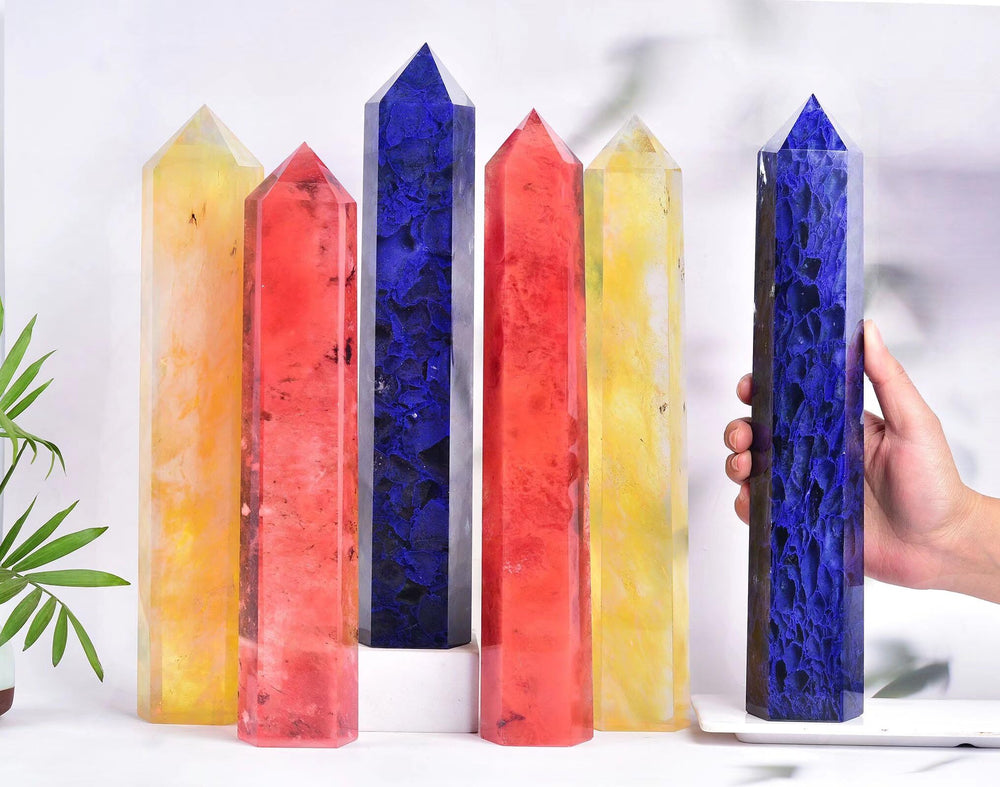 AMOYSTONE chakra-balancing altar decoration with blue quartz wand.