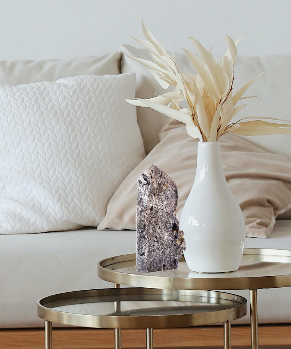 AMOYSTONE emotional balance crystal tower in a tranquil workspace