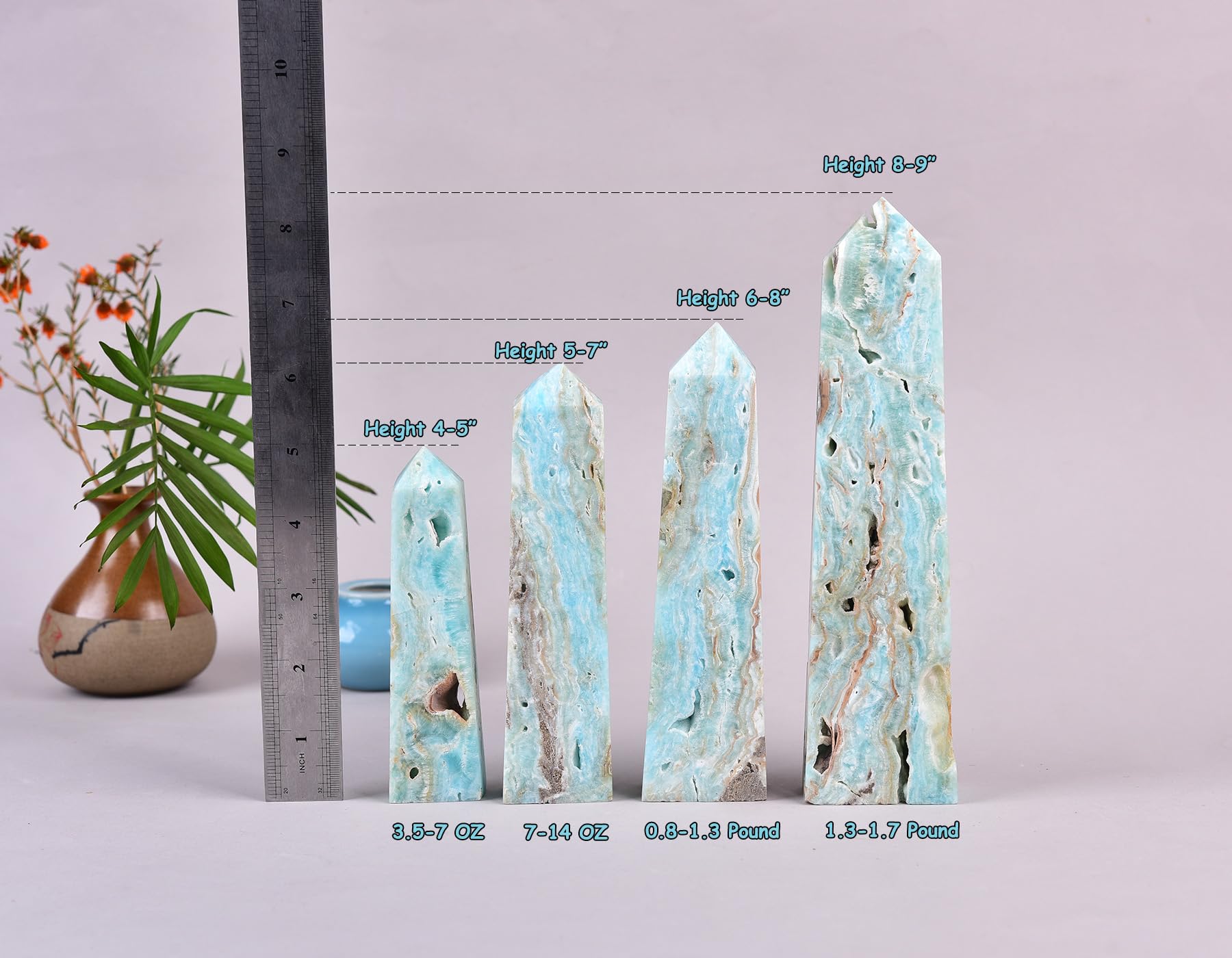AMOYSTONE energy-focus crystal tower blue for meditation sessions and calm ambiance