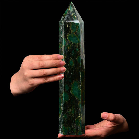 AMOYSTONE extra-large crystal wand closeup showing polished energy-directing tip