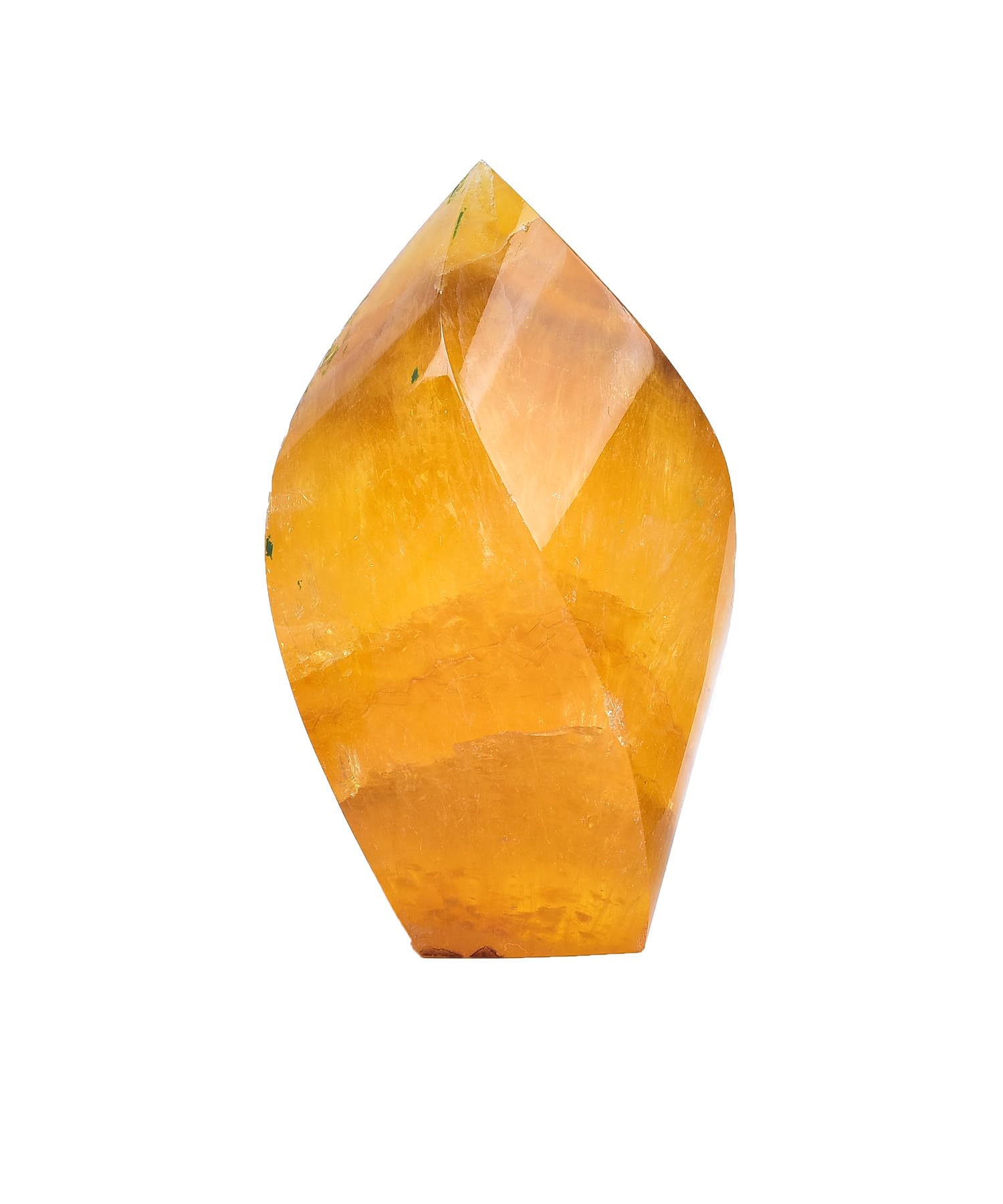 AMOYSTONE flame-shaped orange fluorite tower with spiral point for meditation focus.