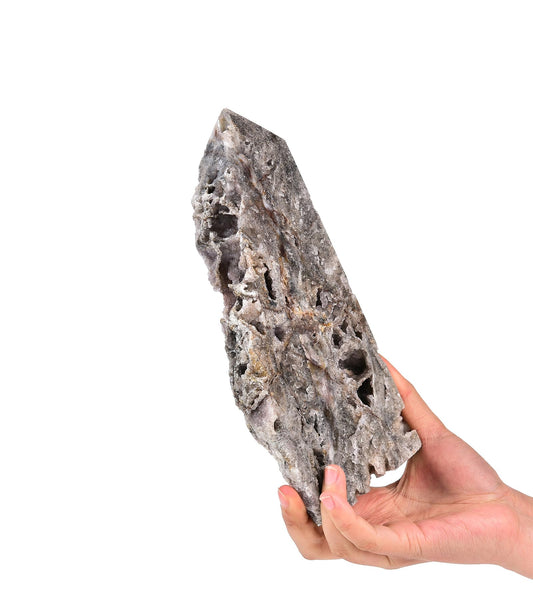 AMOYSTONE gem tower sphalerite side profile highlights natural texture for feng shui decor.