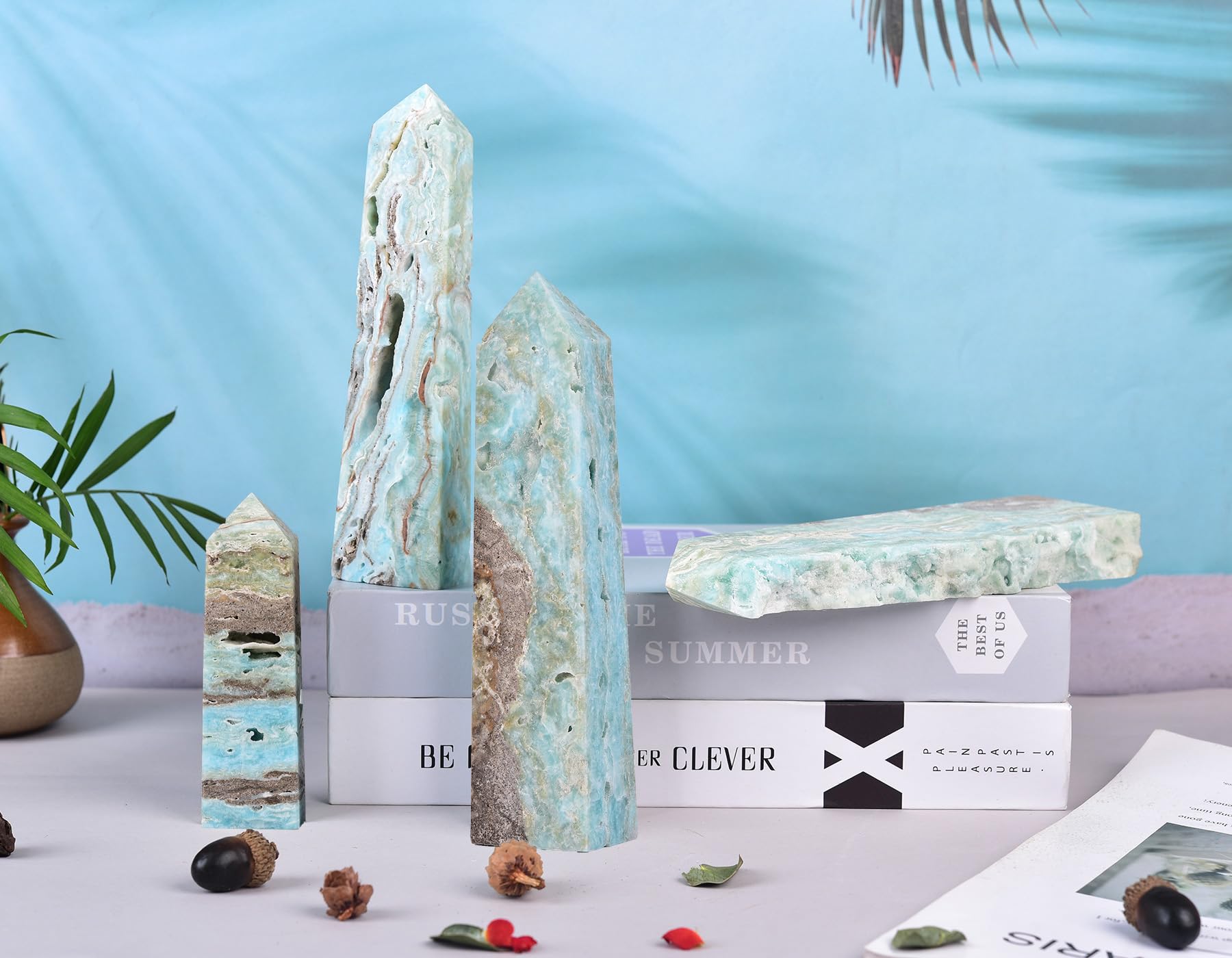 AMOYSTONE geode tower illuminated for altar display and decor.
