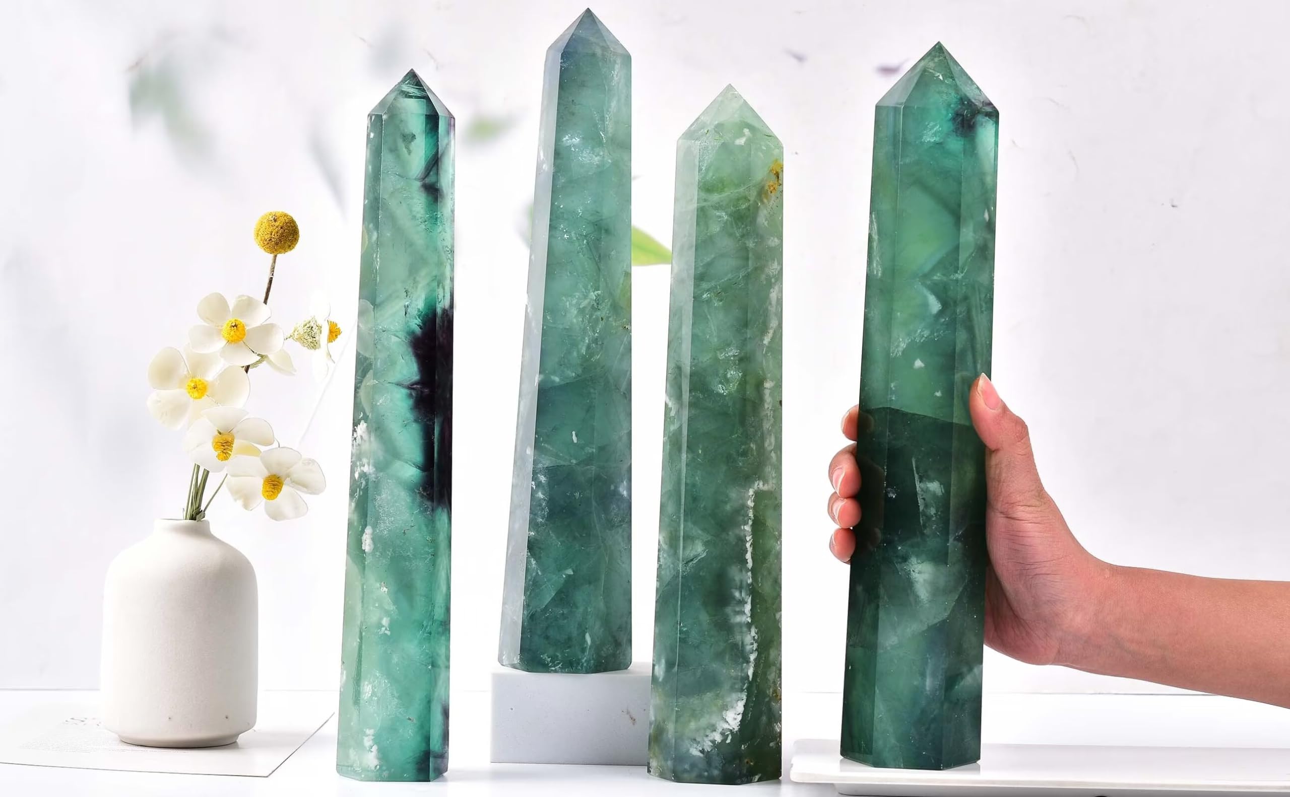 AMOYSTONE green fluorite obelisk wand gift-ready presentation