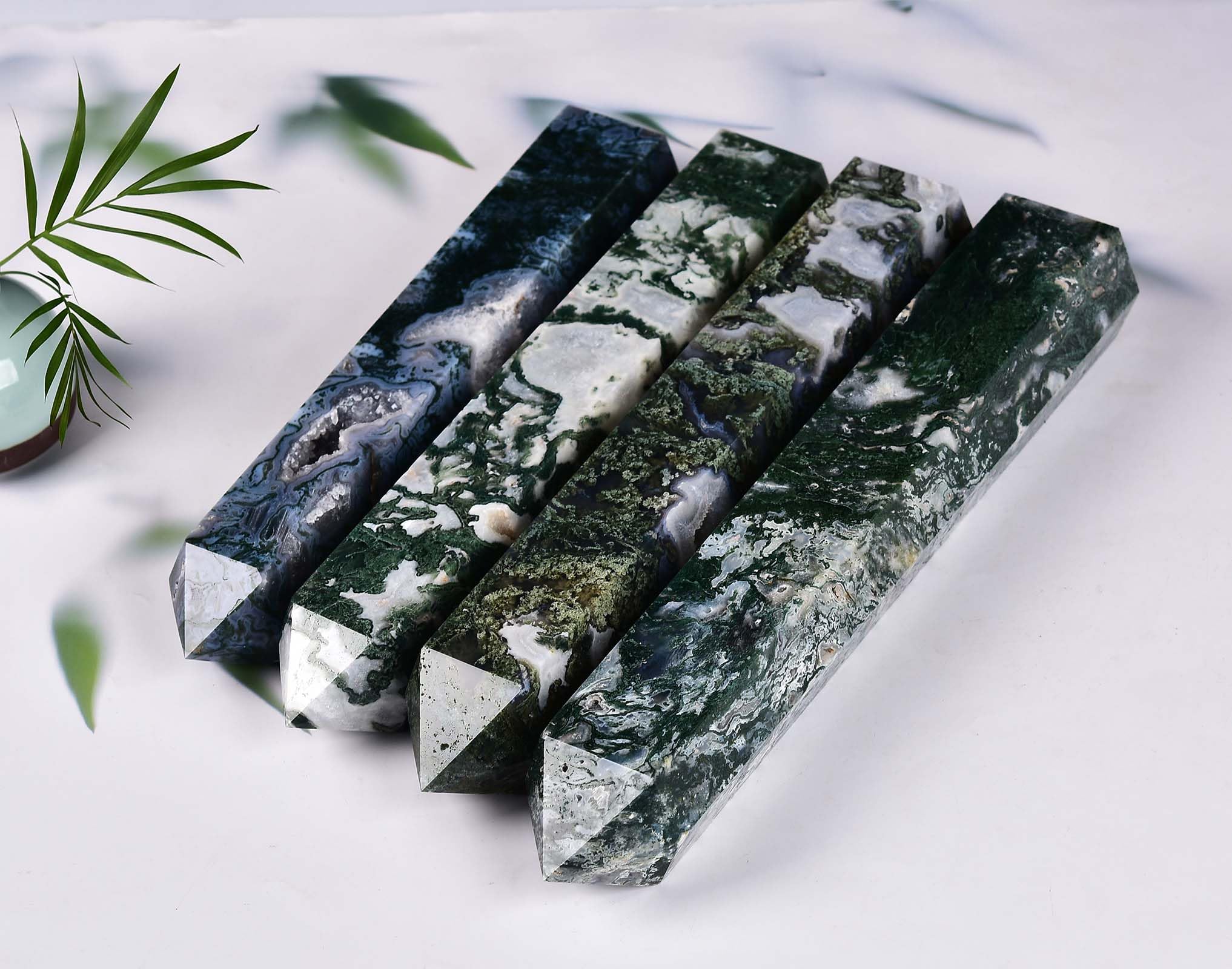 AMOYSTONE gift-ready moss agate wand for crystal lovers.